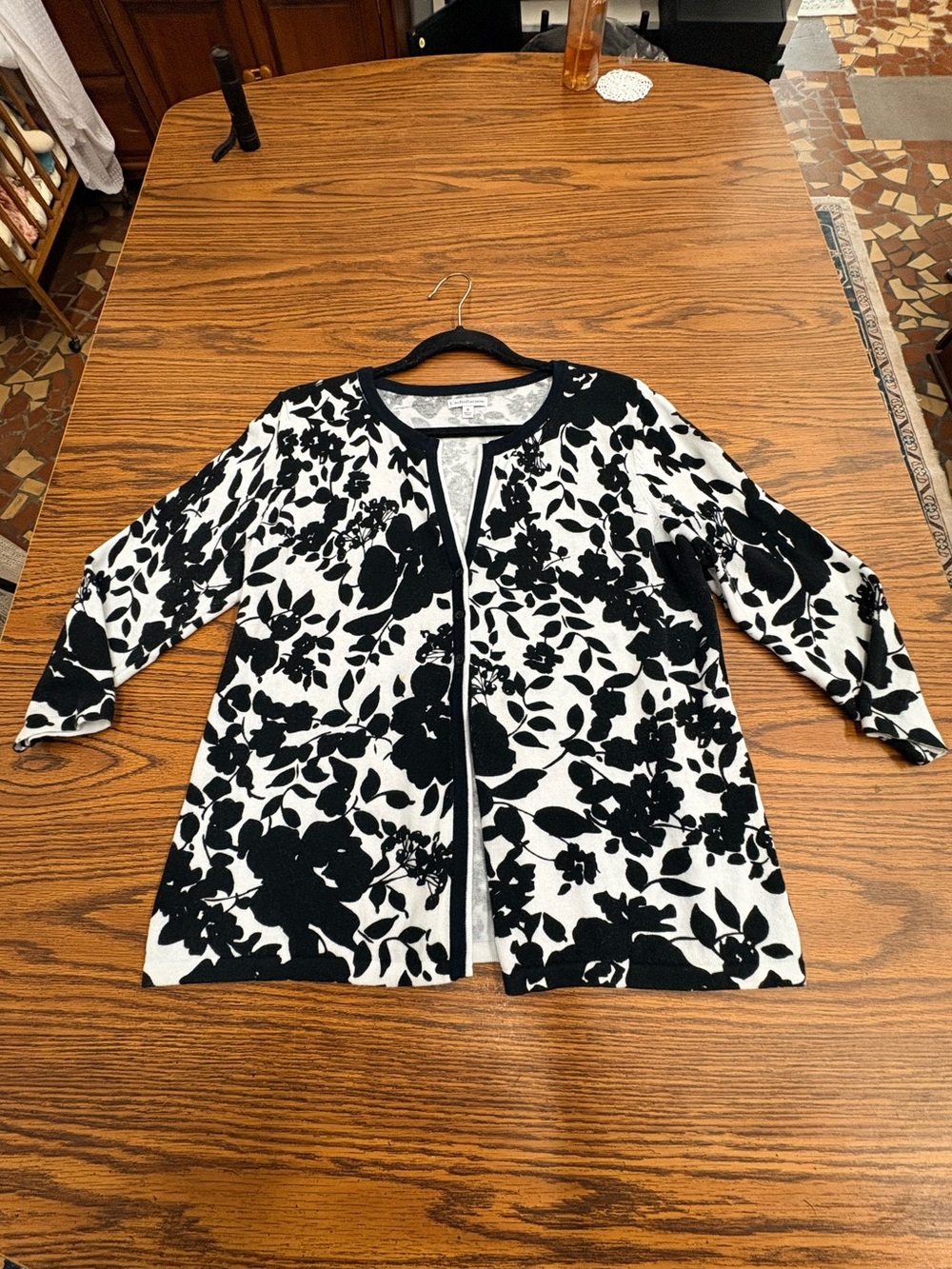 Black & White Floral Open Cardigan